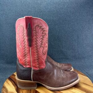 Dan Post Cowboy Certified Brown Red Leather Square Toe Cowboy Boots Mens Sz 10EW